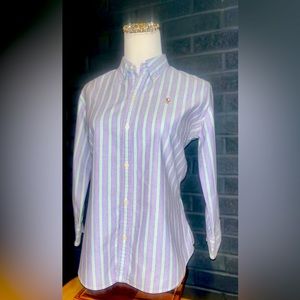 Light Green and Purple-Striped Ralph Lauren Slim-Fit Button-Down Size 8!